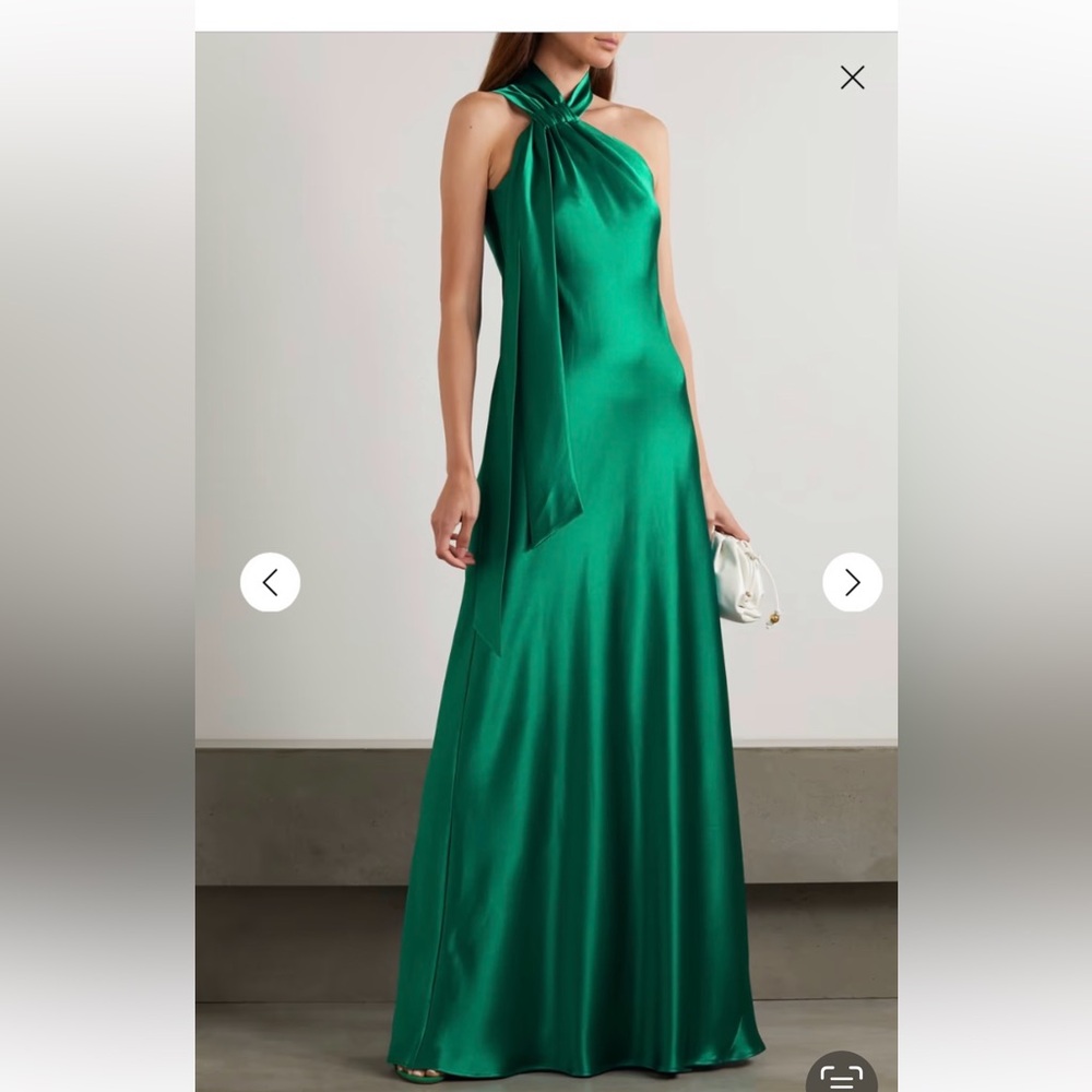 Worn 1x. Galvan evening dress. Forest green. US 8. Shows normal signs of wear.